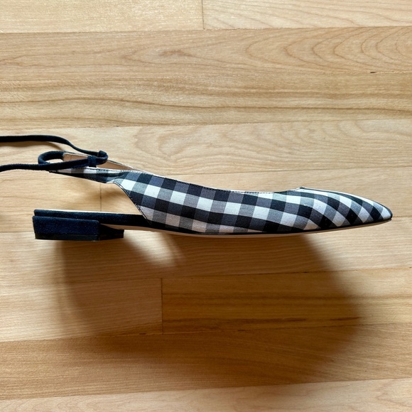 J. Crew Lily Ballet Flats Gingham Print Navy White with Ankle Wrap Size 9 - Picture 8 of 14